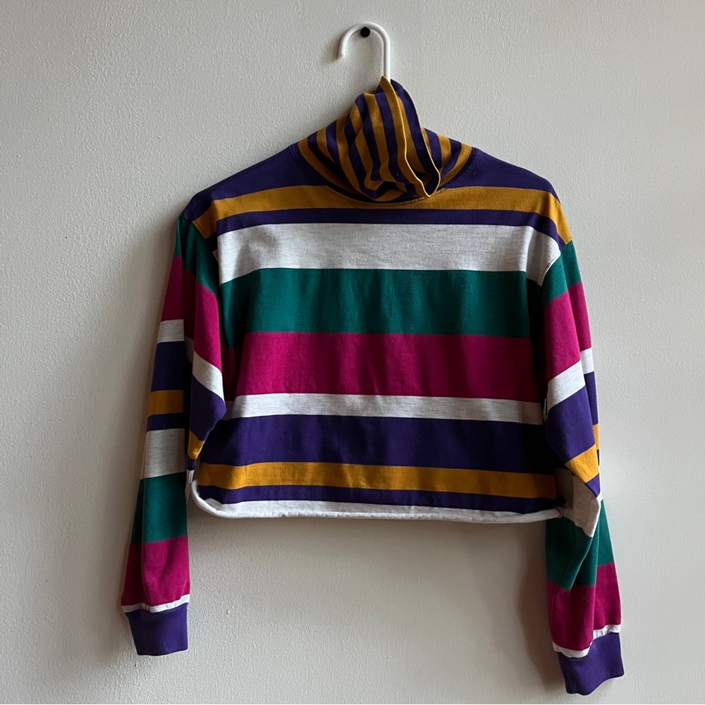 Cropped Vintage Colorblock Turtleneck Striped Shirt